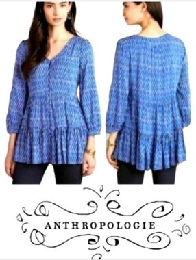 Anthropologie Maeve Lila Tiered Tunic Top in Cobalt Blue Sz Small